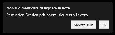 Esempio di notifica di RenOff su Windows con pulsanti Snooze e Ok.